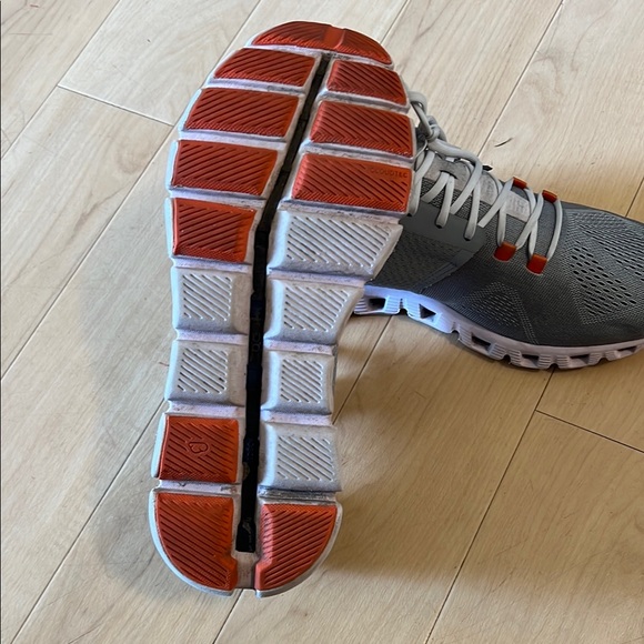 On Running Gray and Orange Athletic Shoes with Cushioned Midsole - Picture 11 of 14